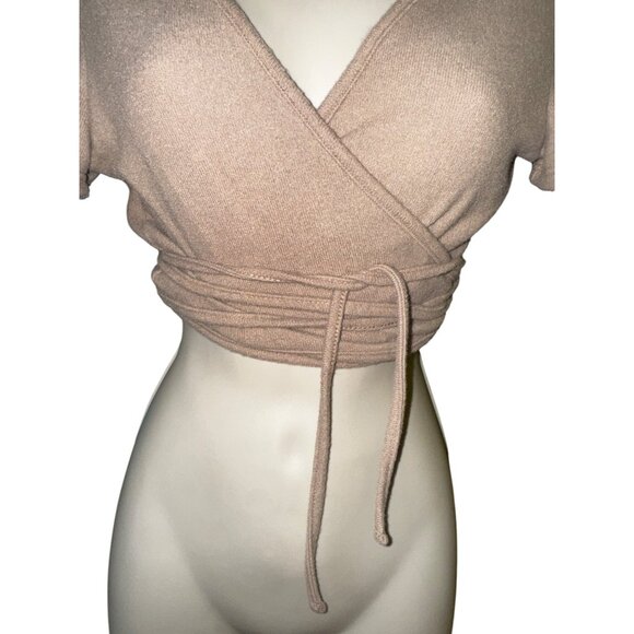 All Tied Up Biker Capri Short Set Mocha Large Fashion Nova Sexy Stretch Wrap Top - Picture 8 of 11